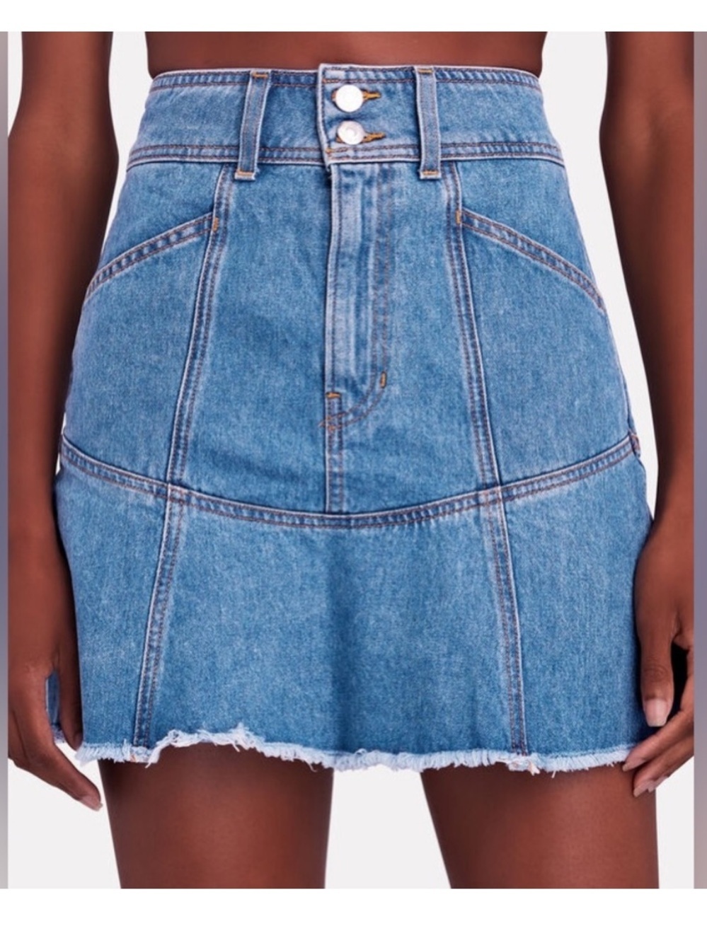 Veronica Beard Lavelle Denim Raw Edge Trim Mini Skirt Blue Hem Size 10